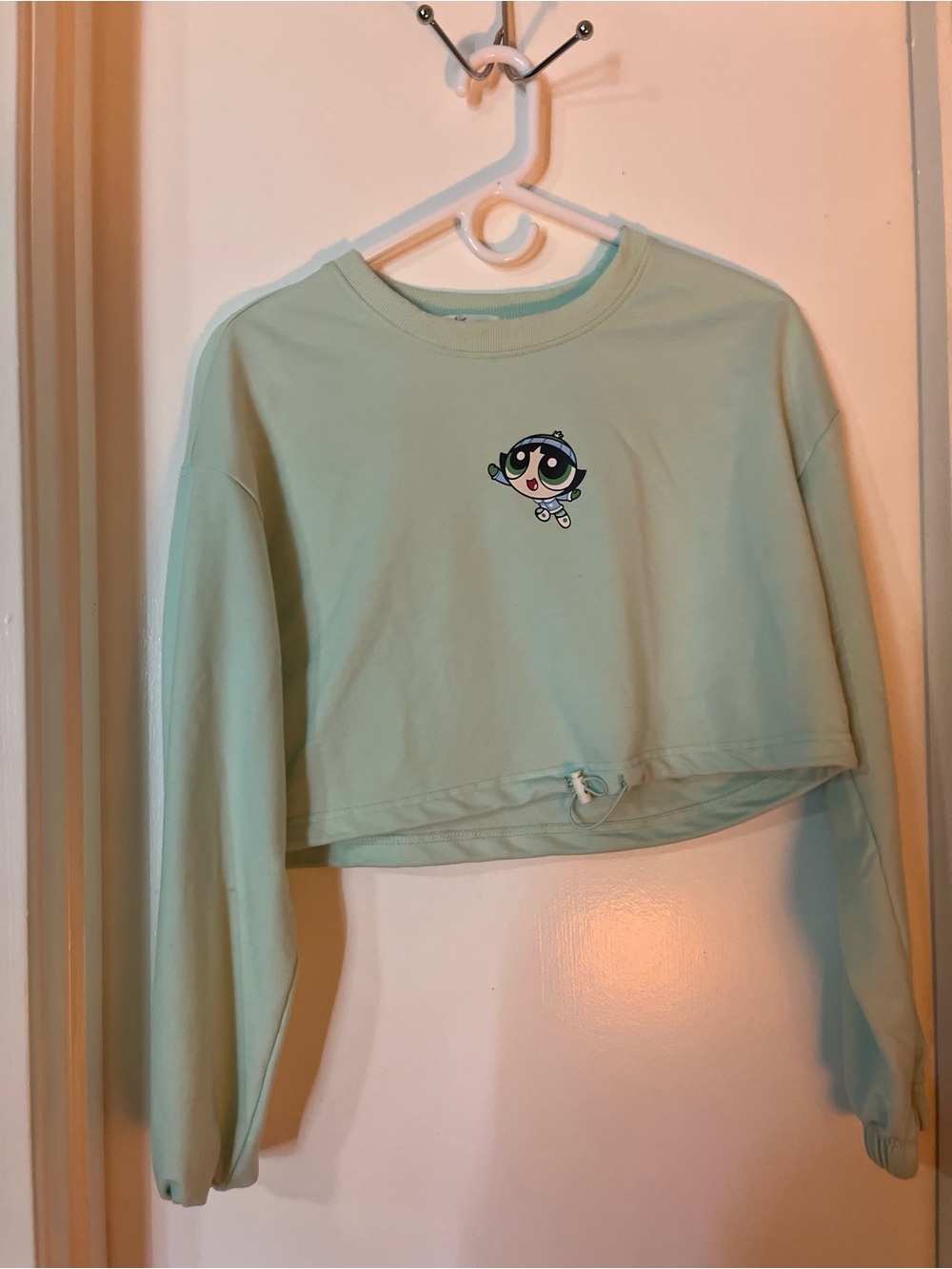 ROMWE Mint Green Cropped Sweatshirt with Powerpuff Girls Logo